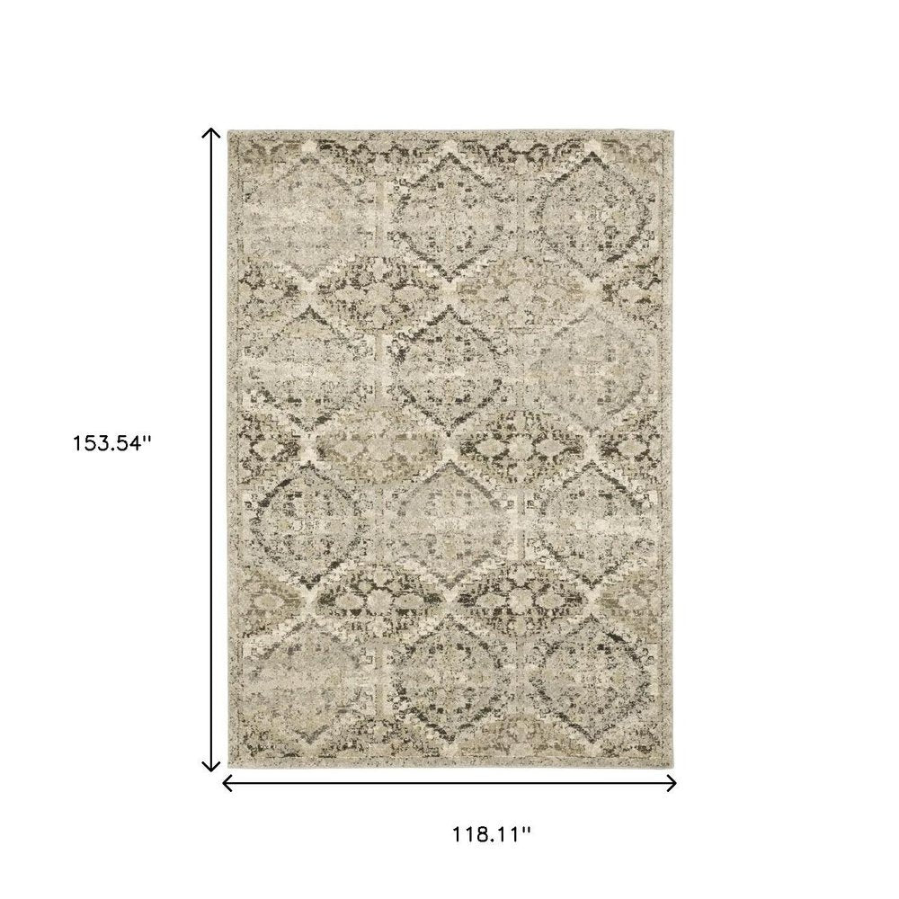 10' X 13' Ivory And Gray Trellis Distressed Area Rug