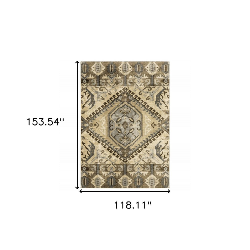 5' X 8' Tan And Gold Medallion Distressed Area Rug