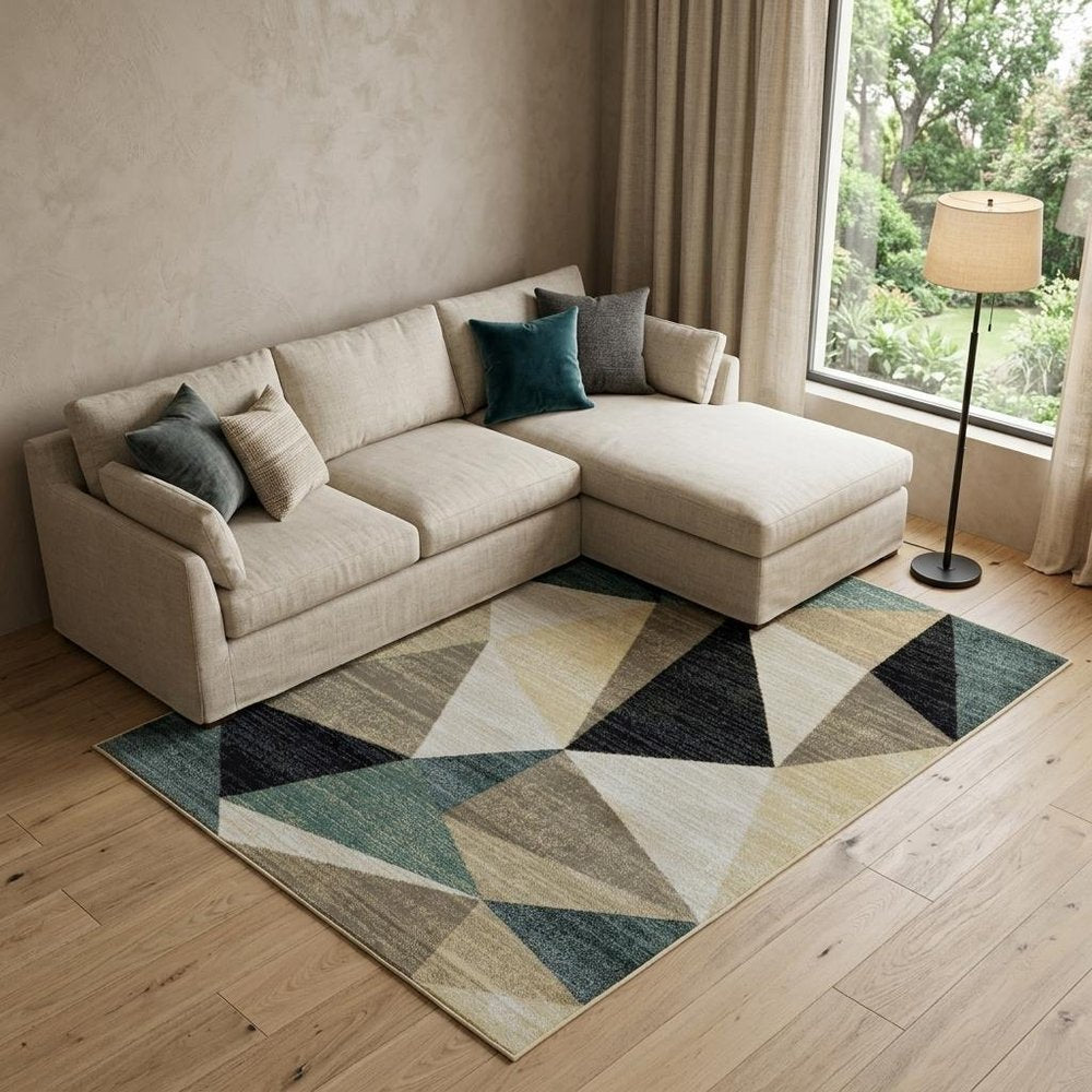 10' X 13' Gray And Teal Geometrics Indoor Area Rug