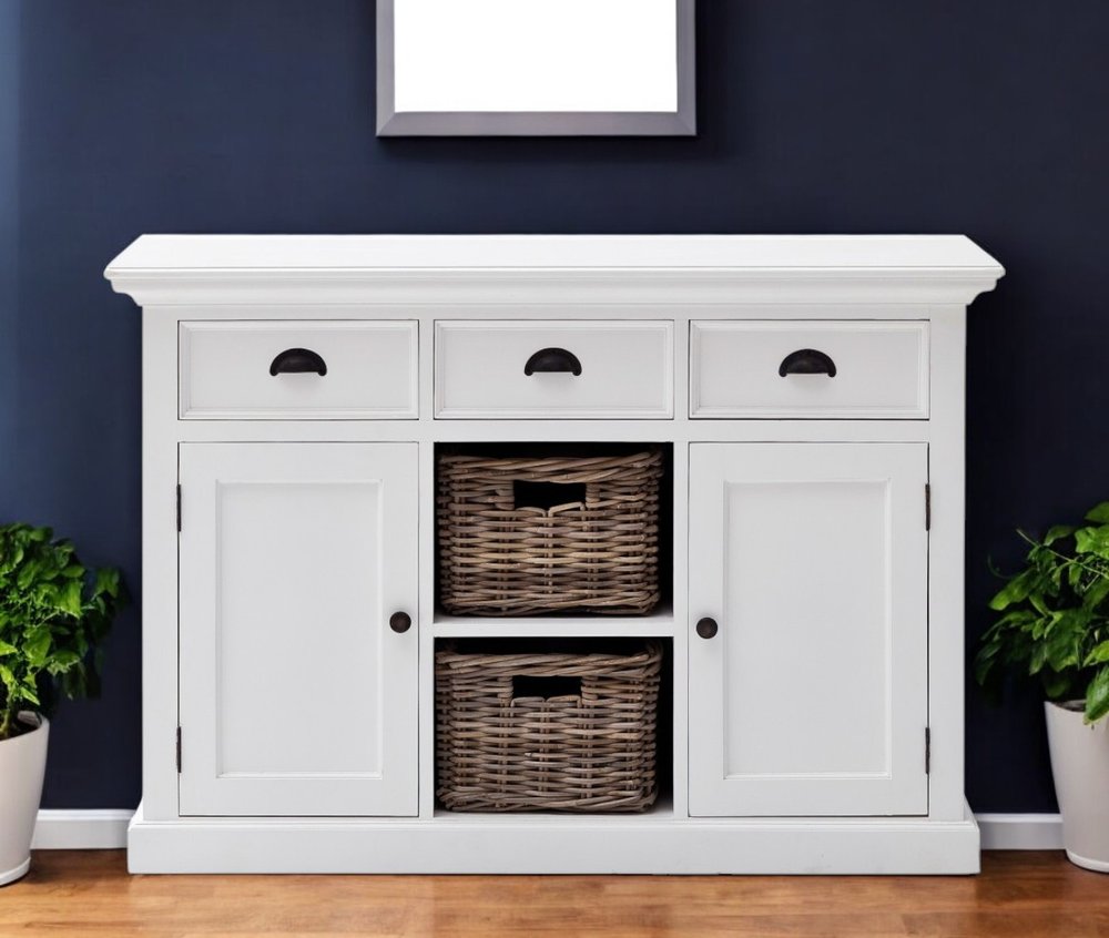 49" White Wood Three Drawer Sideboard with Two Doors