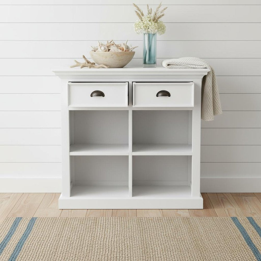 35" White Accent Cabinet With Two Drawers and Baskets