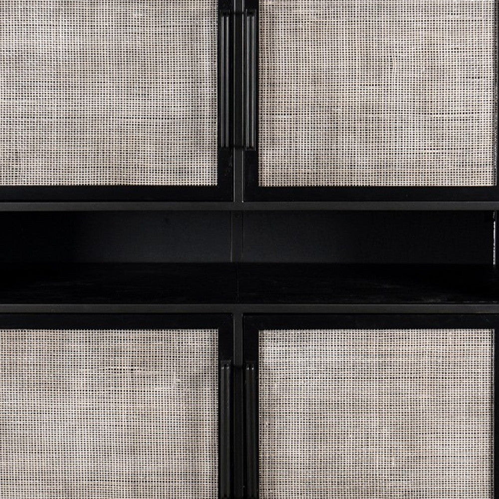 51" Black And Natural Wood And Rattan Accent Cabinet