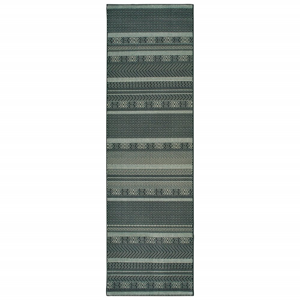 10' X 13' Black And Ivory Geometric Area Rug