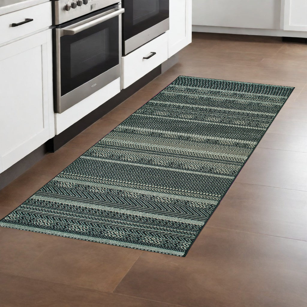 10' X 13' Black And Ivory Geometric Area Rug