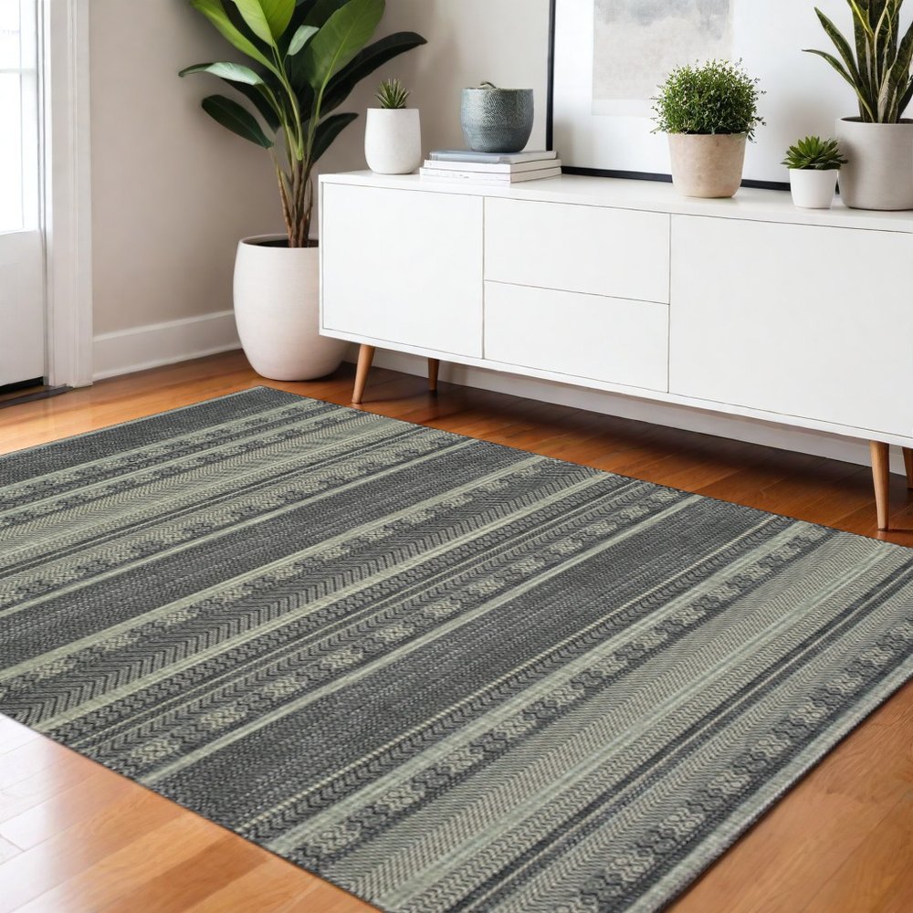 10' X 13' Black And Ivory Geometric Area Rug