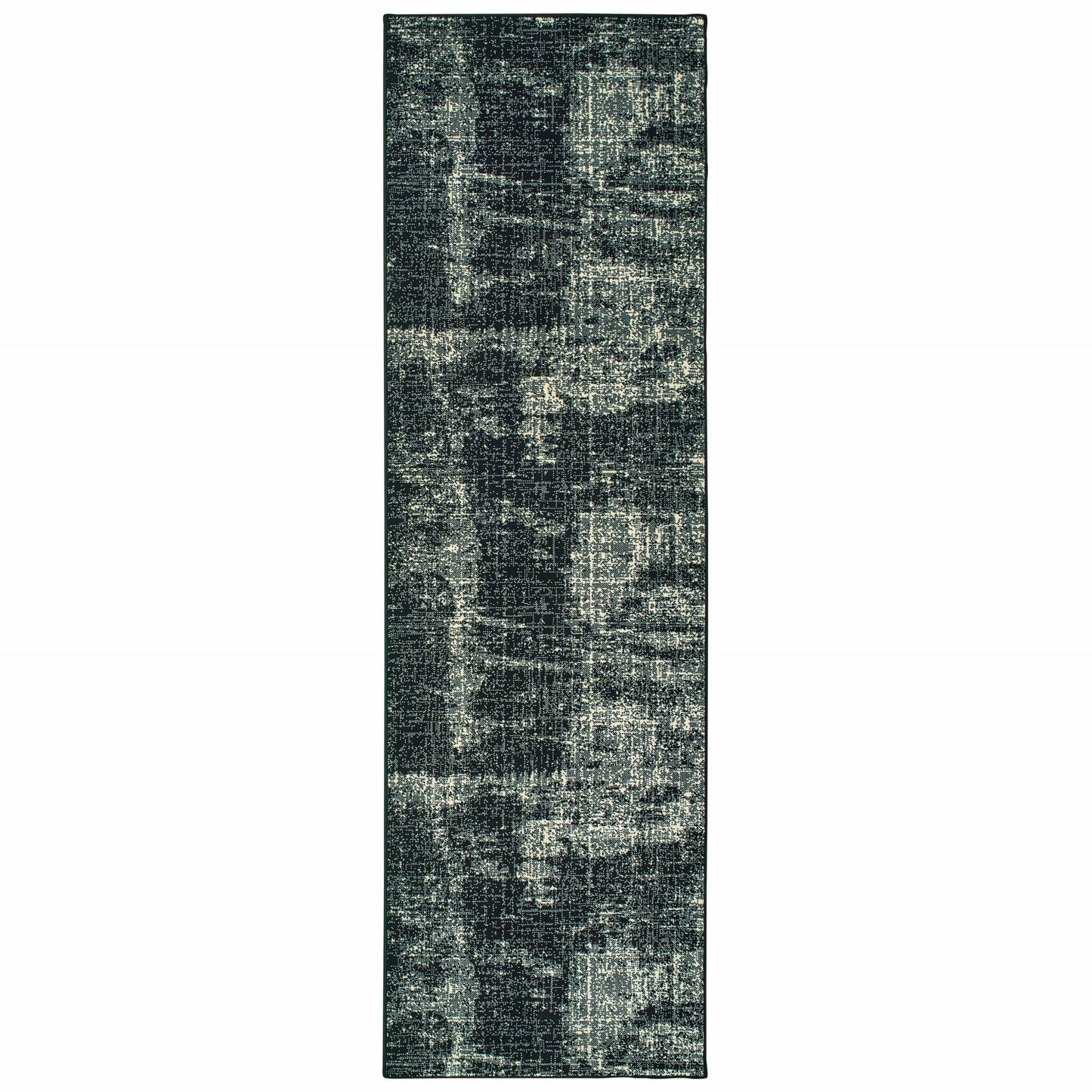 10' X 13' Black And Ivory Abstract Distressed Area Rug