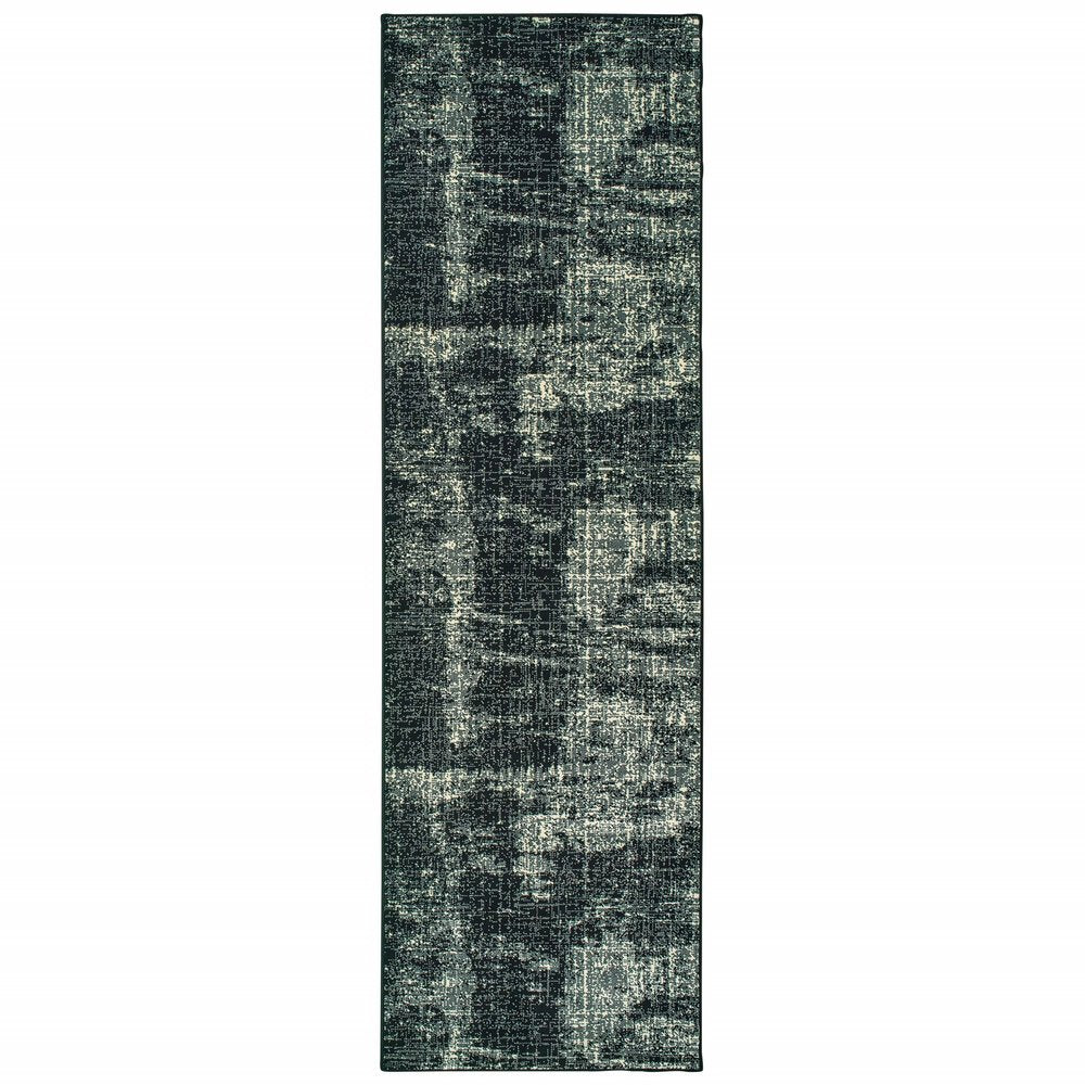 10' X 13' Black And Ivory Abstract Distressed Area Rug