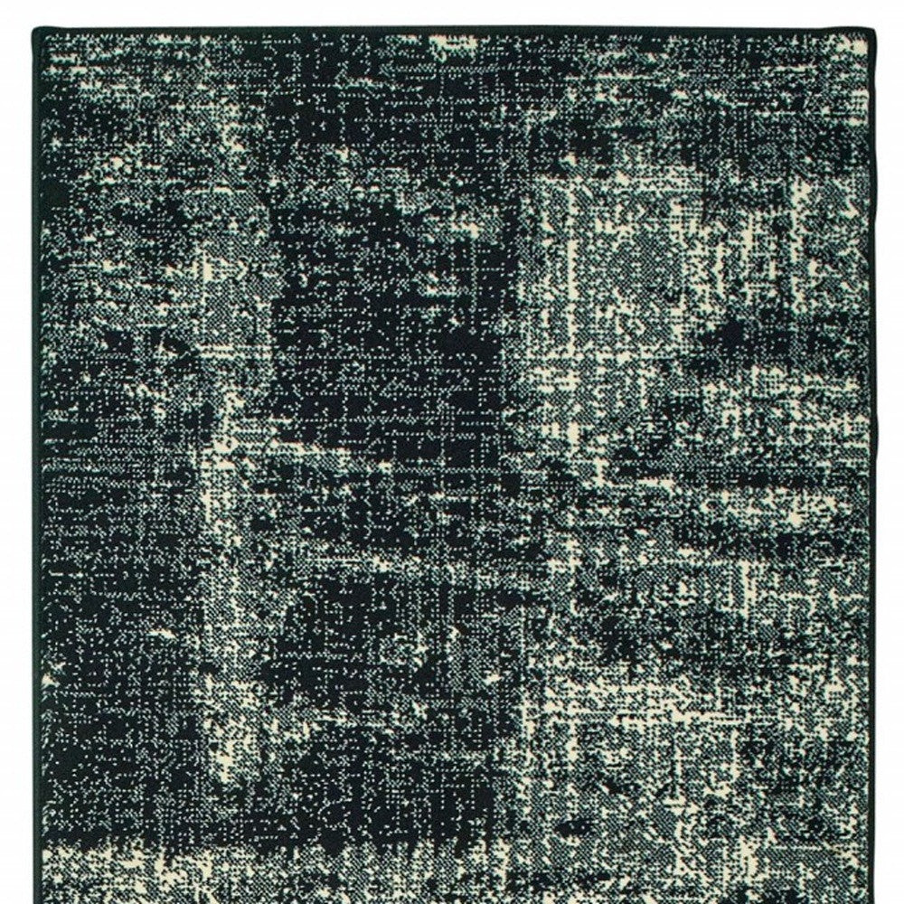 10' X 13' Black And Ivory Abstract Distressed Area Rug
