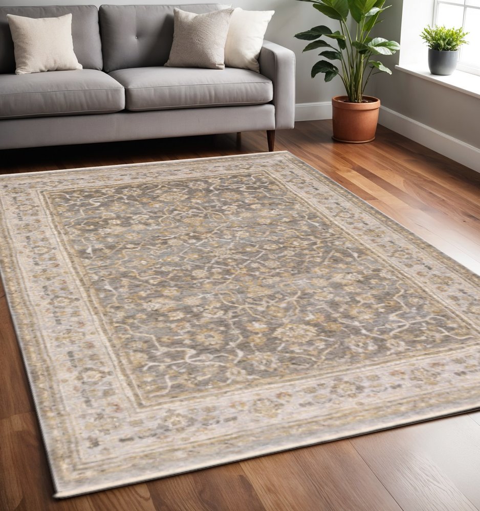 6' X 9' Beige Grey Machine Woven Oriental Indoor Arean Rug