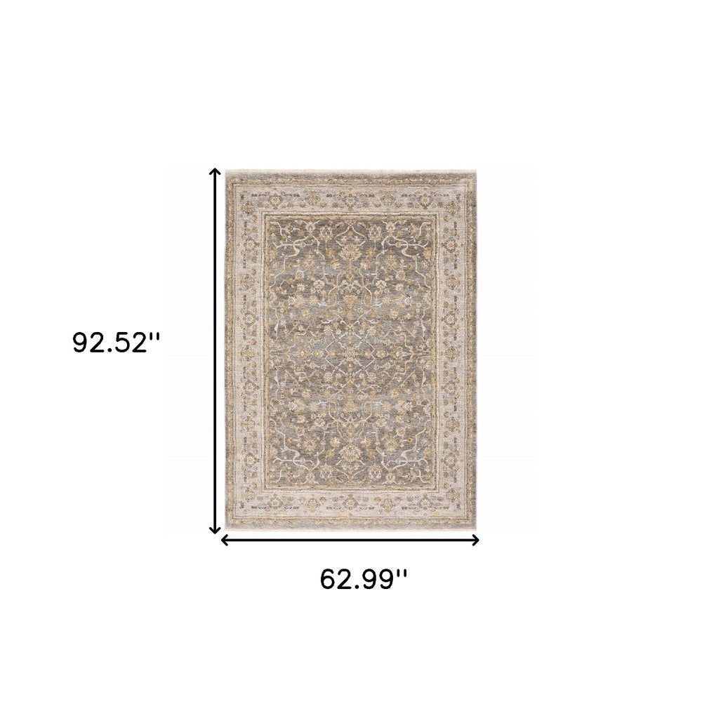 6' X 9' Beige Grey Machine Woven Oriental Indoor Arean Rug