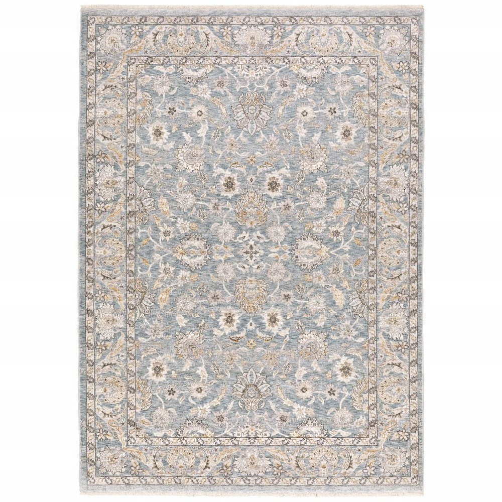8' X 11' Blue And Ivory Oriental Distressed Area Rug