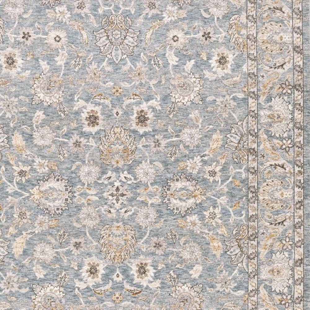 8' X 11' Blue And Ivory Oriental Distressed Area Rug
