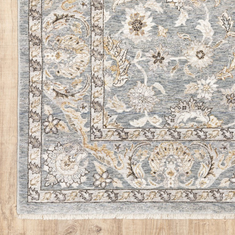 8' X 11' Blue And Ivory Oriental Distressed Area Rug