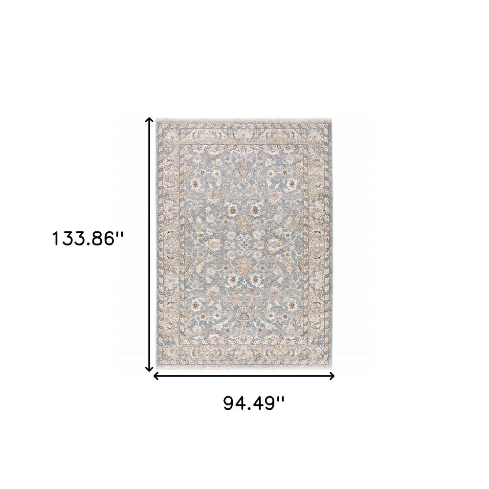 8' X 11' Blue And Ivory Oriental Distressed Area Rug