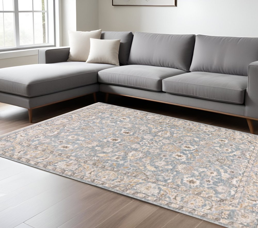 8' X 11' Blue And Ivory Oriental Distressed Area Rug