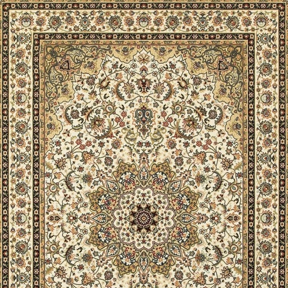 5' X 8' Ivory And Beige Floral Medallion Area Rug