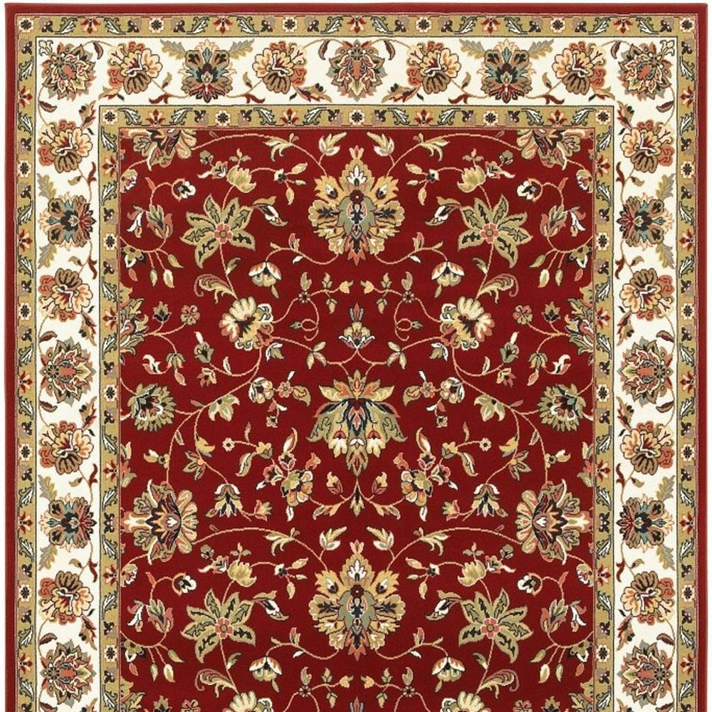 5' X 8' Red and Ivory Oriental Power Loom Area Rug