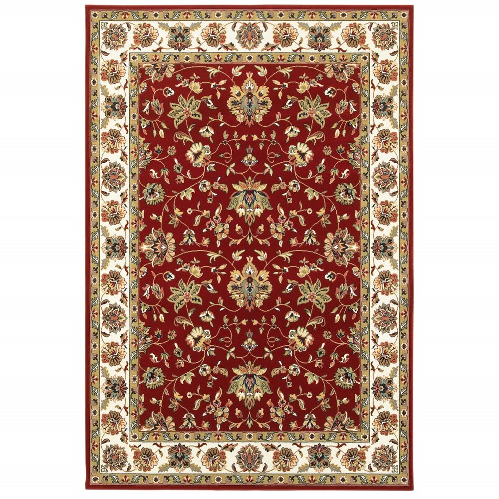 10' X 13' Red And Ivory Oriental Area Rug