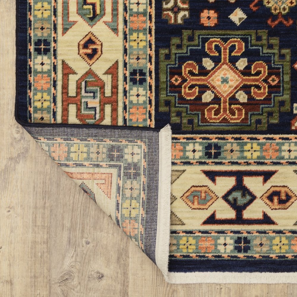 10' X 13' Blue And Ivory Medallion Area Rug