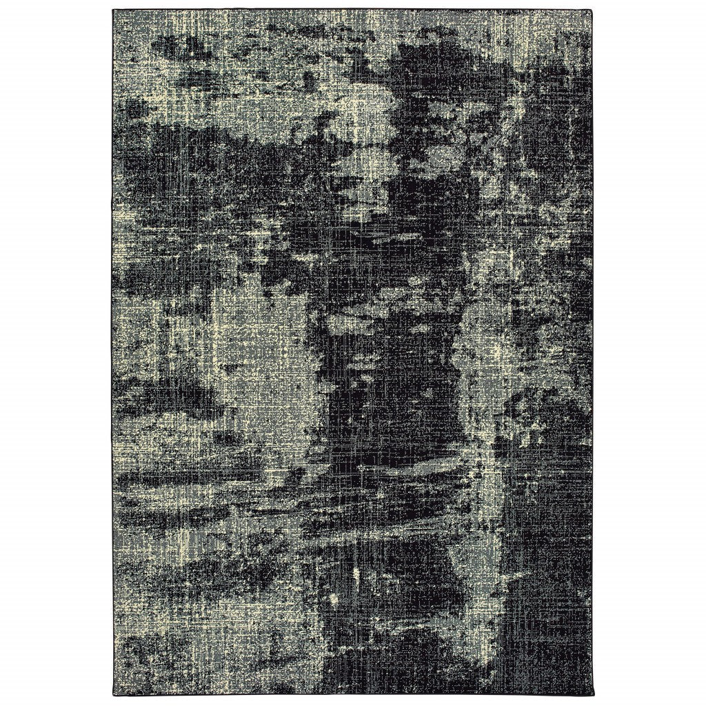 10' X 13' Black And Ivory Abstract Distressed Area Rug