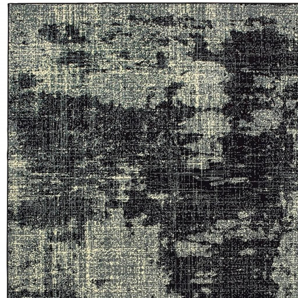 10' X 13' Black And Ivory Abstract Distressed Area Rug