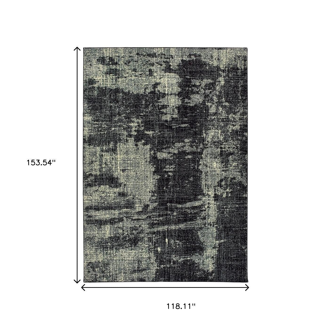 10' X 13' Black And Ivory Abstract Distressed Area Rug