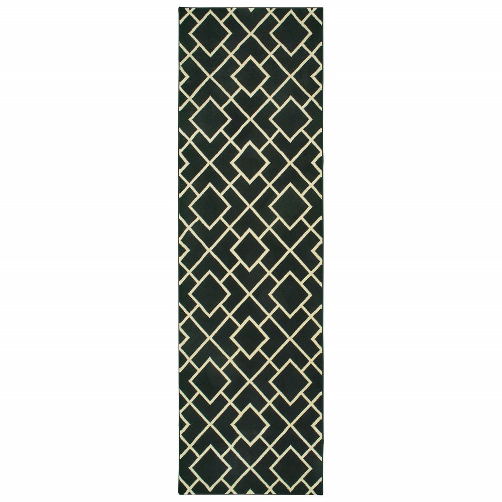 10' X 13' Black And Ivory Diamond Area Rug