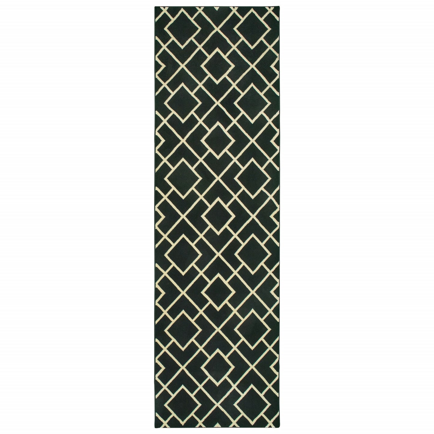 10' X 13' Black And Ivory Diamond Area Rug