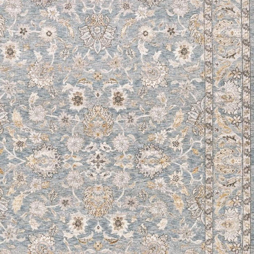 8' X 11' Blue And Ivory Oriental Distressed Area Rug