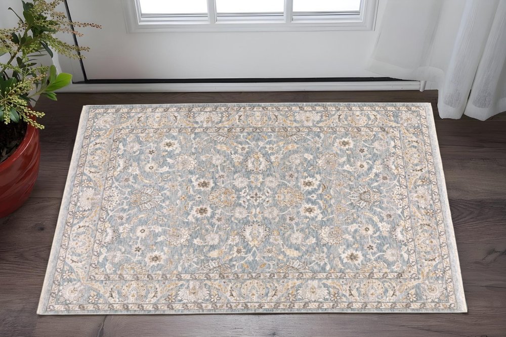 8' X 11' Blue And Ivory Oriental Distressed Area Rug