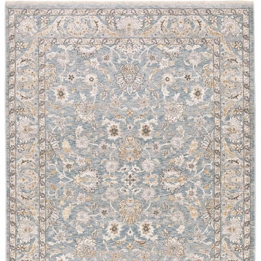 8' X 11' Blue And Ivory Oriental Distressed Area Rug