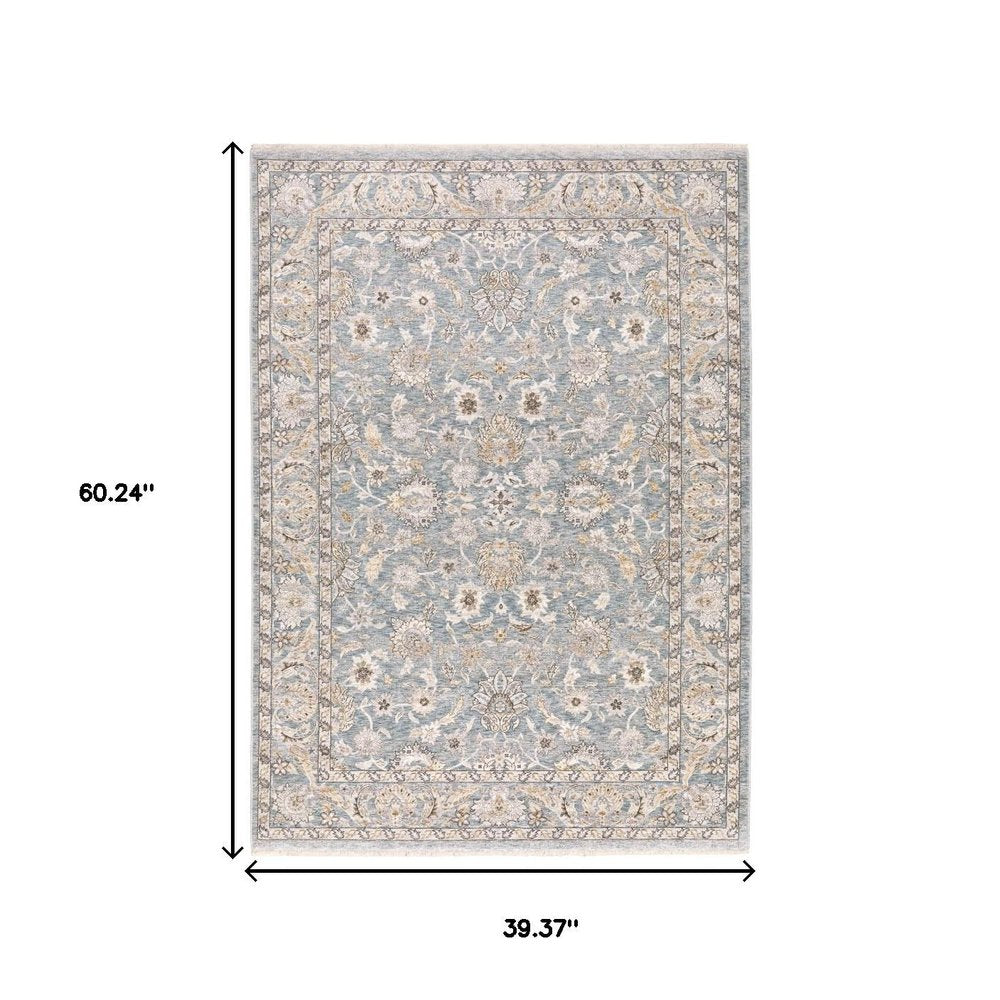 8' X 11' Blue And Ivory Oriental Distressed Area Rug