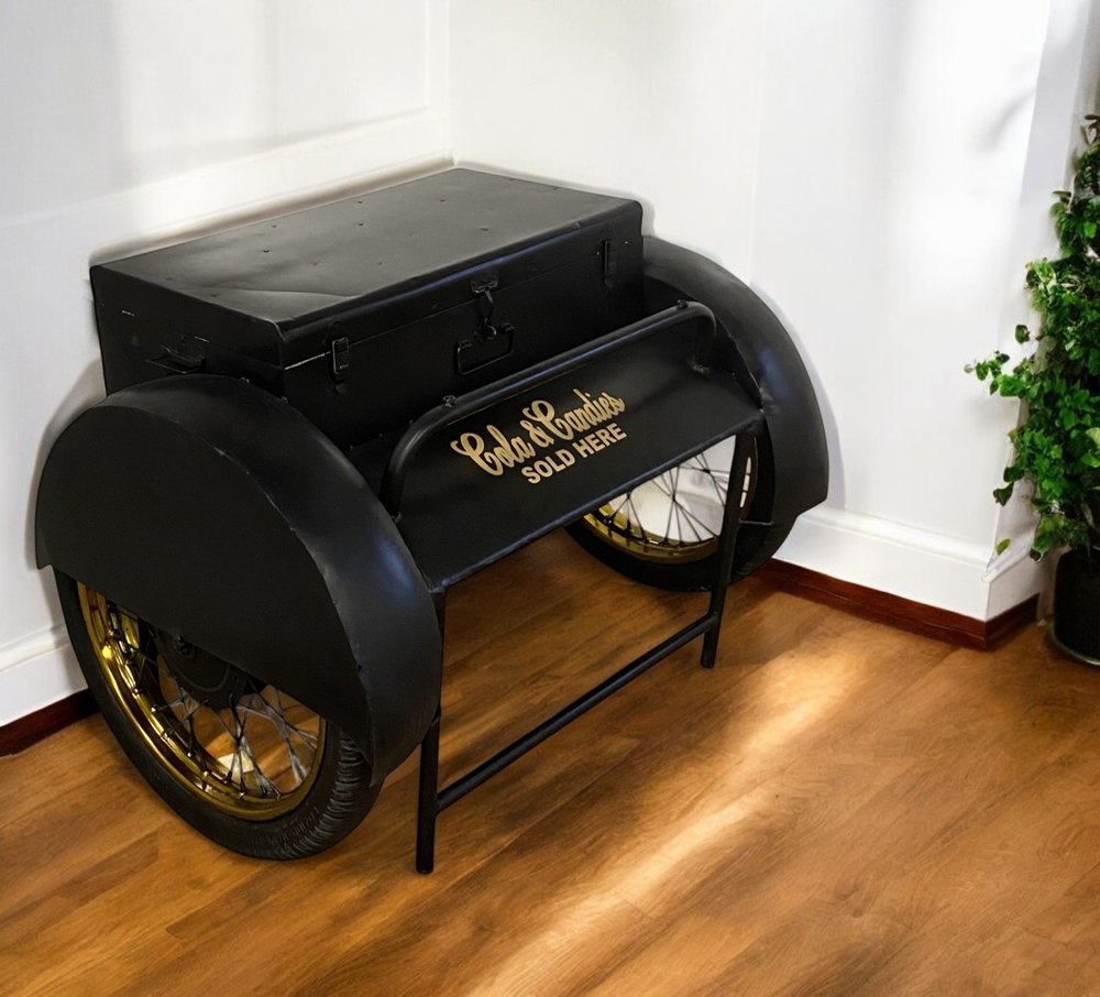 Black Old Time Delivery Box Table With Storage