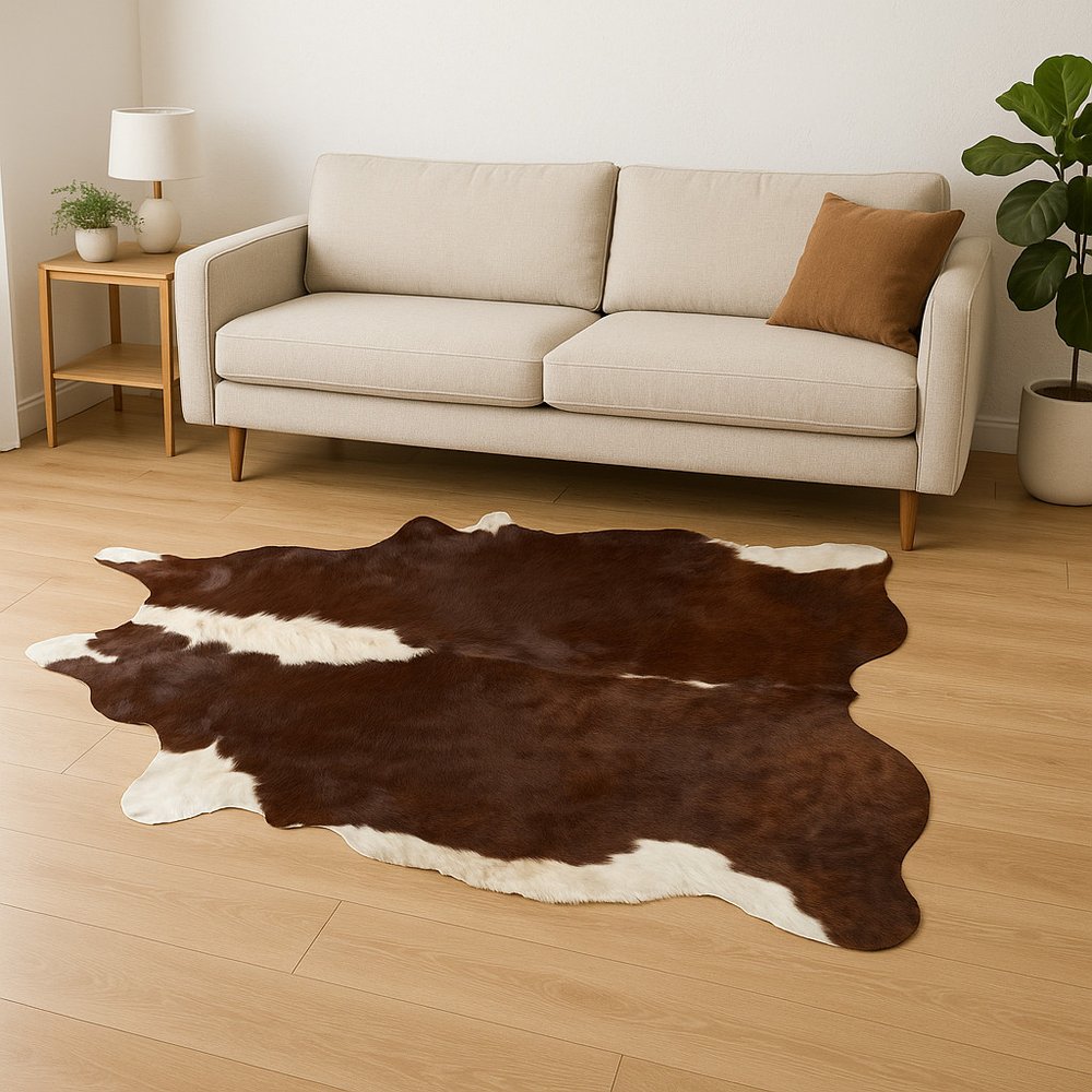 6' X 7' Brown And White Cowhide Area Rug