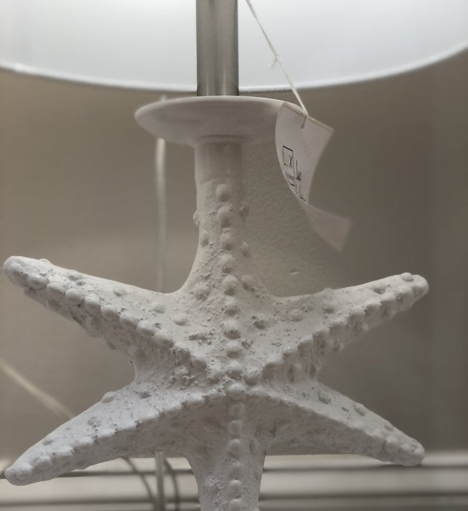 Set of Two 28" Clear and White Coastal Star Fish Table Lamps With White Drum Shades