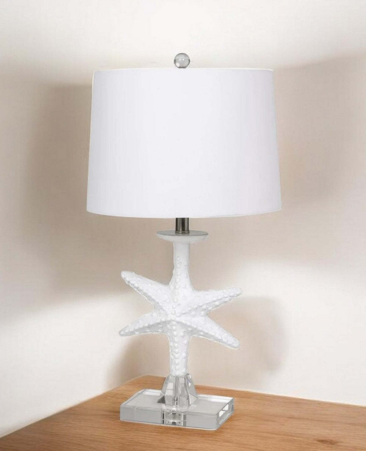 Set of Two 28" Clear and White Coastal Star Fish Table Lamps Coastal With White Drum Shades