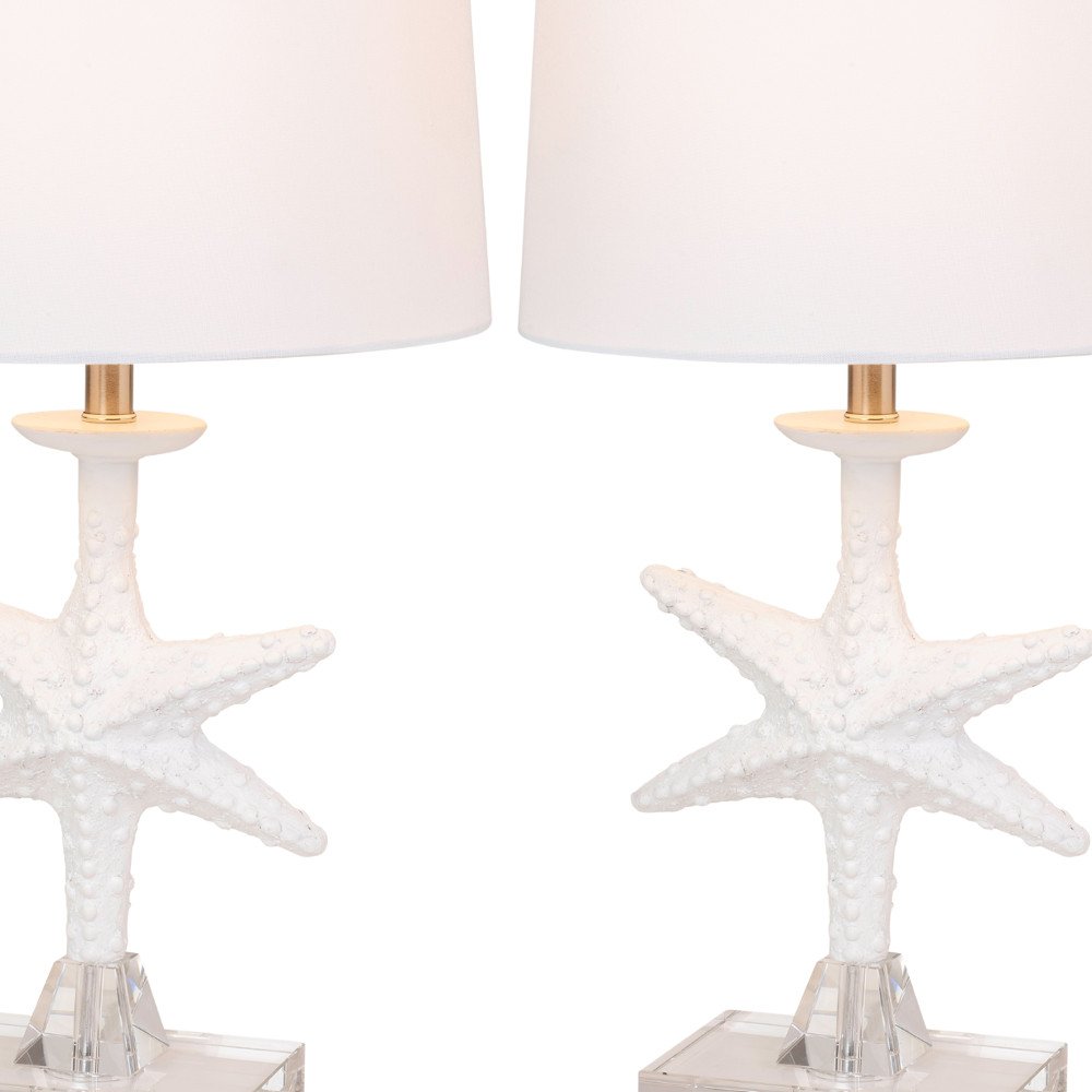 Set of Two 28" Clear and White Coastal Star Fish Table Lamps With White Drum Shades