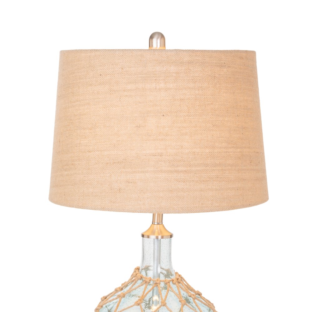 Set of Two 28" Light Blue And Silver Glass And Metal Coastal Table Lamps