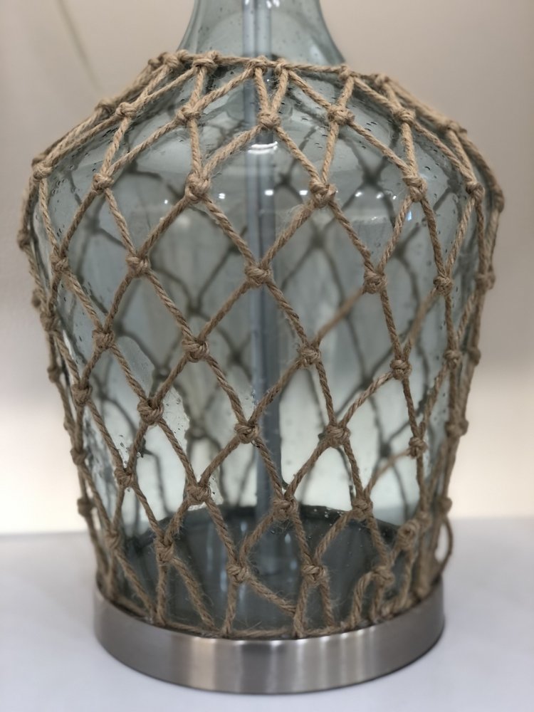 Set of Two 28" Light Blue And Silver Glass And Metal Coastal Table Lamps