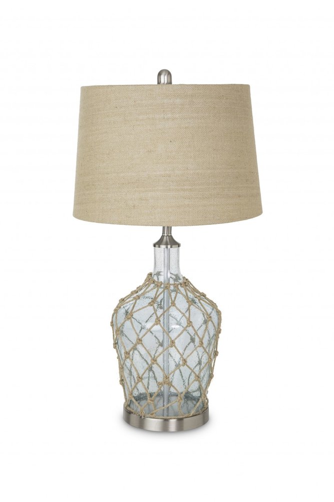 Set of Two 28" Light Blue And Silver Glass And Metal Coastal Table Lamps