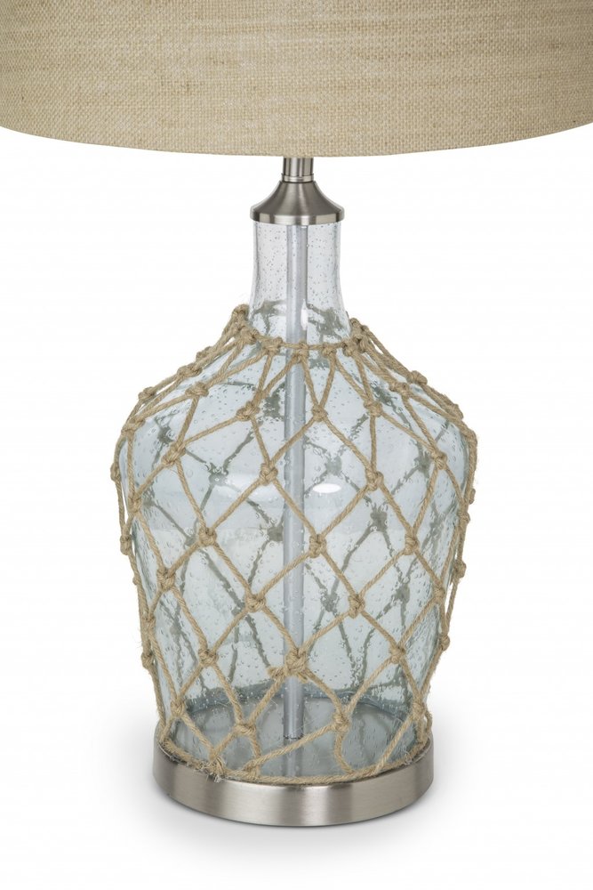 Set of Two 28" Light Blue And Silver Glass And Metal Coastal Table Lamps