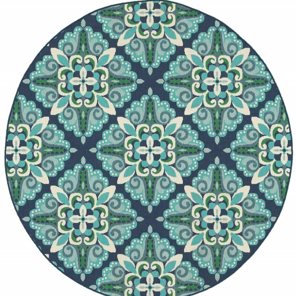 5' X 8' Blue And Green Indoor Outdoor Area Rug