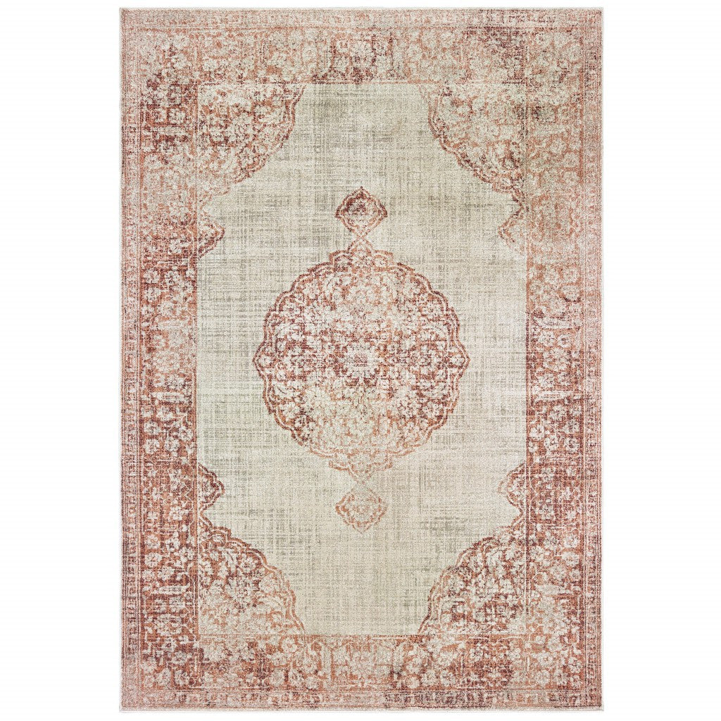 4' X 6' Ivory And Pink Medallion Area Rug