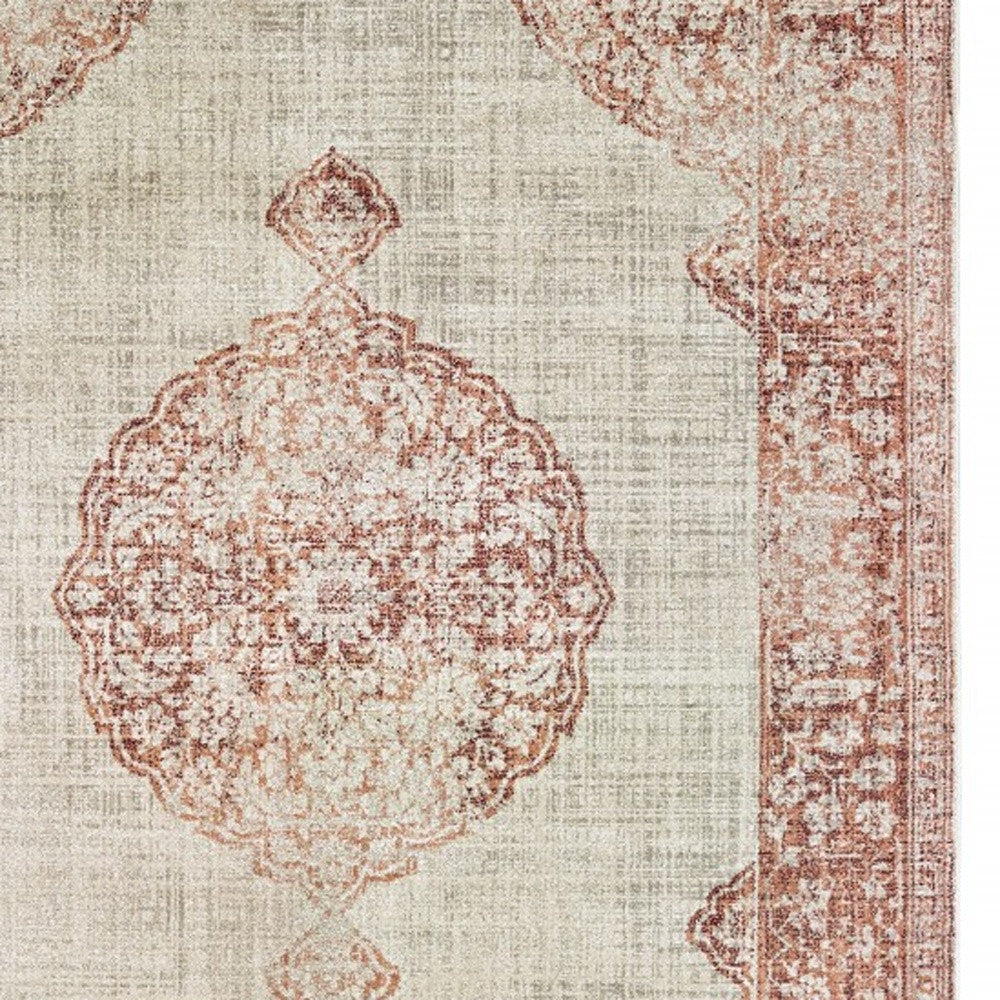 4' X 6' Ivory And Pink Medallion Area Rug
