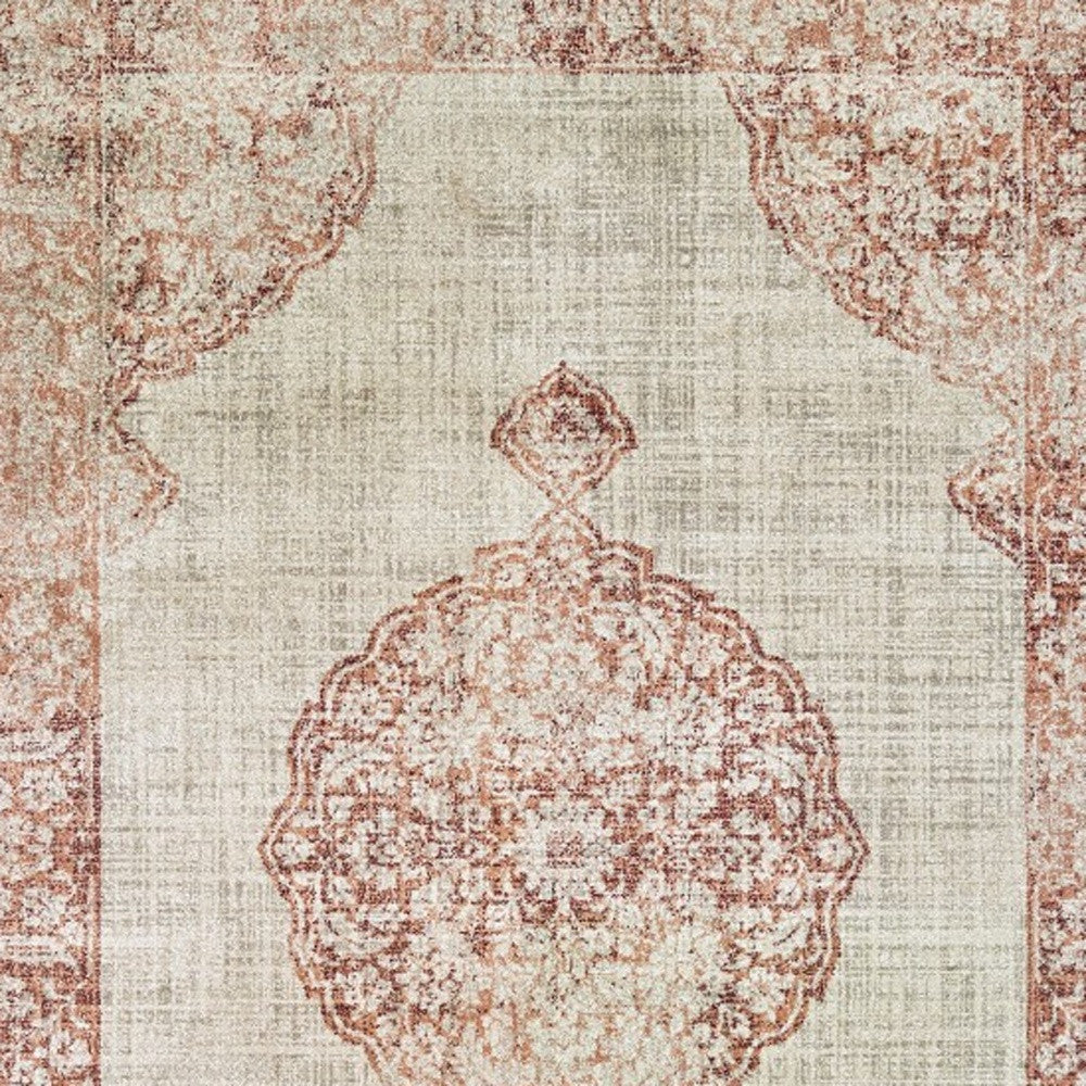 4' X 6' Ivory And Pink Medallion Area Rug