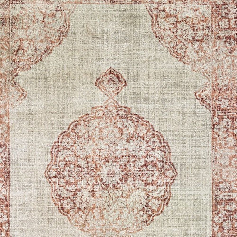 4' X 6' Ivory And Pink Medallion Area Rug