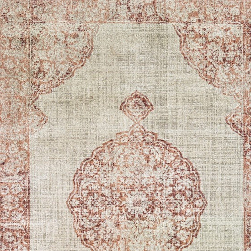 4' X 6' Ivory And Pink Medallion Area Rug