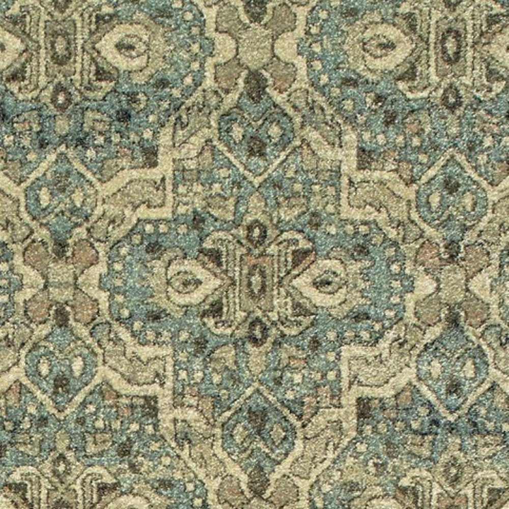 10' X 13' Ivory And Blue Geometric Area Rug
