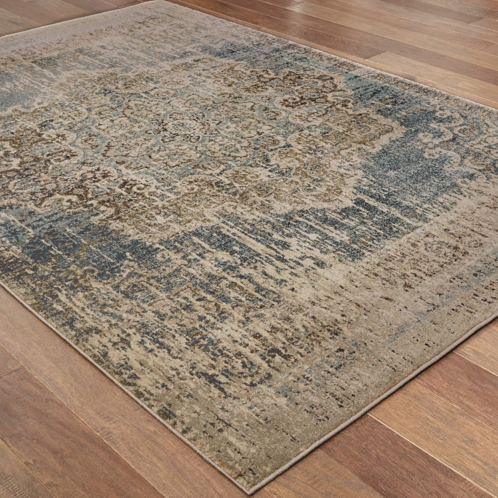 10' X 13' Blue And Ivory Medallion Area Rug