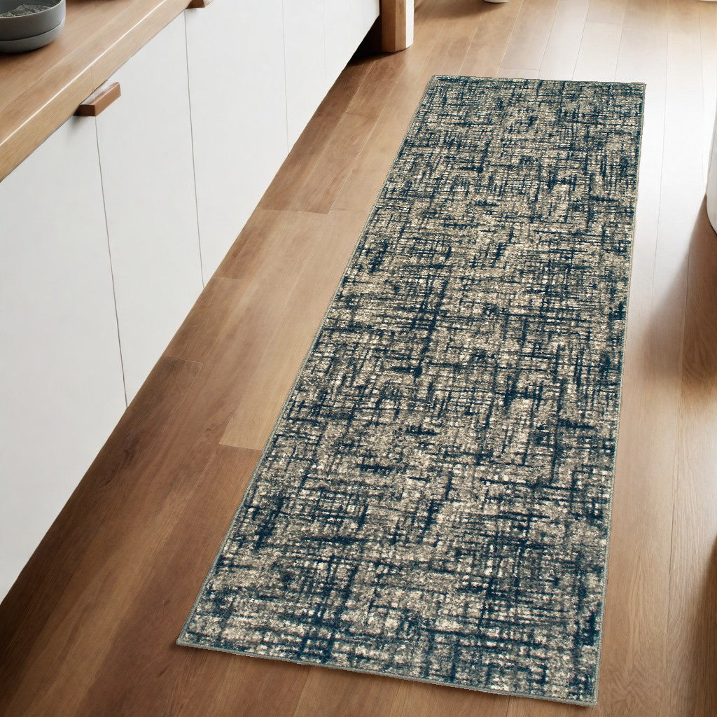 10' X 13' Gray And Navy Abstract Area Rug